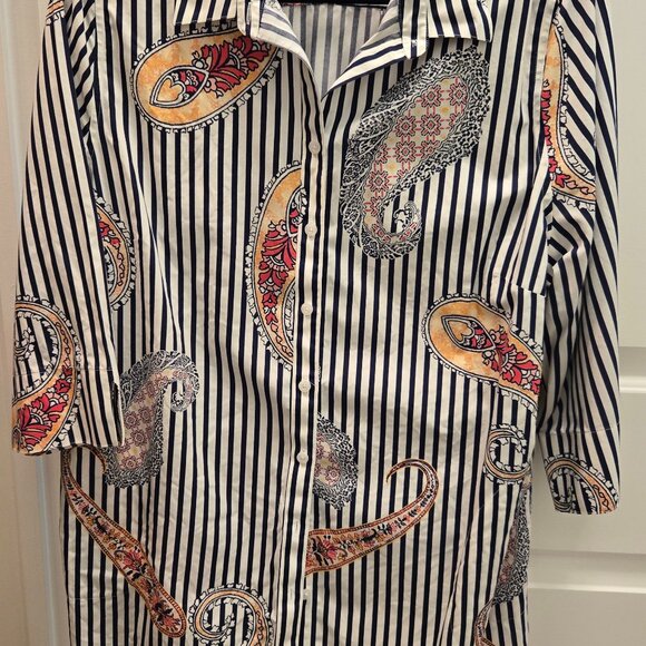 Chico's Paisley & Striped Button Down Tunic - Picture 1 of 3